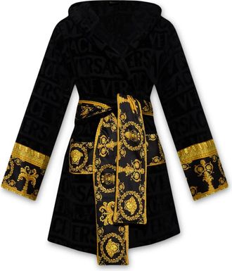 Versace I Love Baroque Korte Badjas - Heren - Badjassen - Zwart - 3XL - Katoen - Nachtkleding