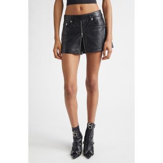 R13 Front Zip Leather Skort in Black at Nordstrom, Size 24