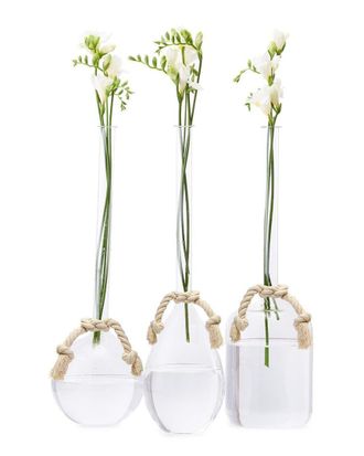 Two's Company 3Pc Sleek & Chic Vase Trio With Knotted Rope Tie-On