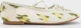 Charles & Keith Girls Mesh Floral-Print Crossover-Strap Ballet Flats