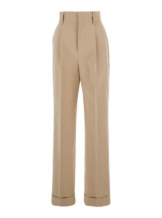 Philosophy di Lorenzo Serafini Beige Pants With Cuffs And Pleated Details In Cotton Woman