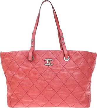 Chanel Pre-owned Tote Bags, female, Pink, Size: ONE SIZE Pre-owned Vintage Quilted Leather Tote Bag