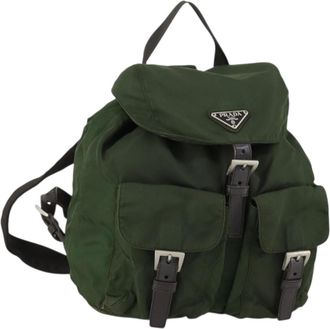 Prada Double Front Pocket Backpack Tessuto Green Nylon Backpack Bag (Pre-Owned)