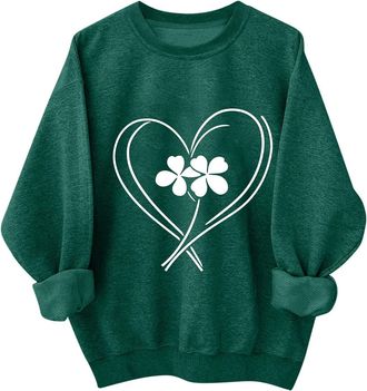 Generic St Patricks Day Tops Crew Neck Long Sleeve Shamrock Printed Green Top Paddys Day Sweatshirt Irish Tops St Patricks Outfits Lucky Gifts (Size 16-18)
