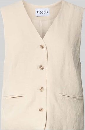 Pieces Regular Fit Weste aus Viskose-Leinen-Mix Modell VINSTY in Beige, Gr&ouml;&szlig;e XL
