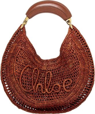 Chlo&eacute; Summer Banana Raffia & Leather Hobo Bag