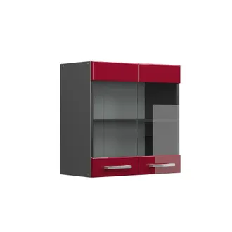 Vicco Armario De Cocina Con Vidrio R-line, Rojo Burdeos Alto Brillo, 60 Cm Vicco
