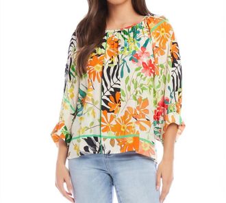 Karen Kane Paiden Blouson Sleeve Top In Multi Print