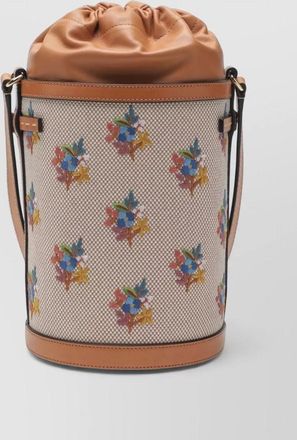 Valentino Garavani bucket bag floral pattern leather trim strap