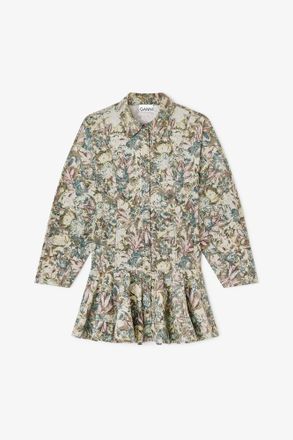Ganni Mixed Tapestry Floral Shirt Dress - Size 10/12 Organic Cotton