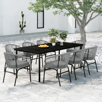 vidaXL Juego De Comedor De Jard&iacute;n 9 Piezas Rat&aacute;n Sint&eacute;tico Gris Vidaxl