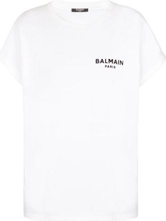 Balmain Flocked Paris Logo T-Shirt - Dames - T-shirts - Wit - M - Katoen - Tops