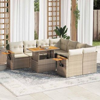 vidaXL Set Sof&aacute;s Jard&iacute;n Y Cojines 9 Pzas Rat&aacute;n Sint&eacute;tico Acacia Beige Vidaxl