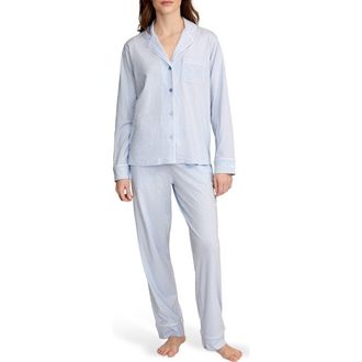 Petite Plume Geo Classic Lightweight Pima Cotton Pajamas in Blue at Nordstrom, Size X-Small