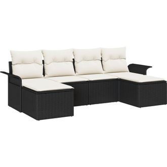 vidaXL Vidaxl - Conjunto De Sof&aacute; De Jard&iacute;n Con Coj&iacute;n 6 Pcs Negro Polirat&aacute;n
