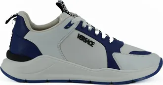 Versace Blue and White Calf Leather Mens Sneakers