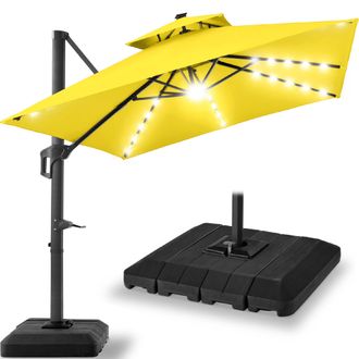 Best Choice Products 12x12ft 2-Tier Square Outdoor Solar LED Cantilever Umbrella w/ 360-Rotating Base - Sky Blue