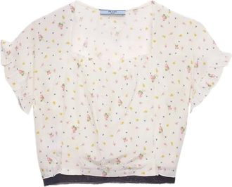 Prada Top corto a fiori - Bianco