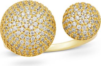 Savvy Cie Jewels Pav&egrave; Cubic Zirconia Orb Open Band Ring in Yellow Gold at Nordstrom Rack, Size 10