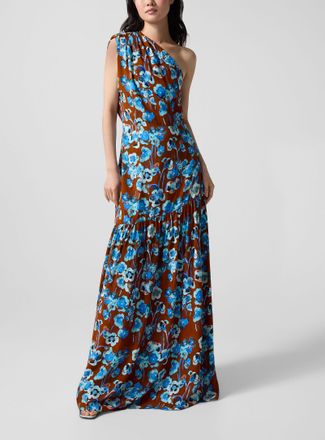 Smythe Womens Asymmetrical pictorial floral maxi dress