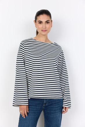 Soyaconcept Langarmshirt SOYACONCEPT SC-BRI 1, Damen, Gr. XXL, navy combi, Jersey, Obermaterial: 100% Baumwolle, geringelt, gestreift, relaxed fit h&uuml;ftbedeckend, 