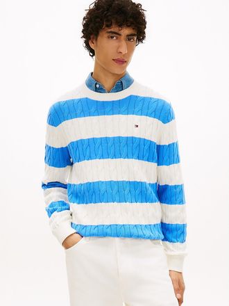 Tommy Hilfiger Mens Stripe Cable Knit Sweater - Blue - XXXL