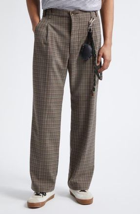 Song for the Mute Plaid Pleated Lanyard Detail Pants in Brown at Nordstrom, Size 30 Us