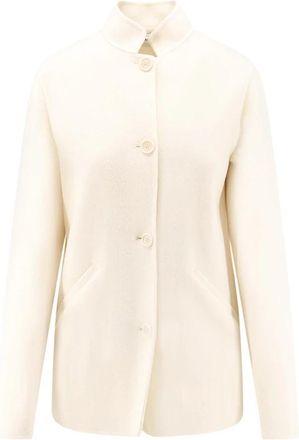 Aspesi Leren Jack met Mandarijnkraag - Dames - Zomerjassen - Beige - L - Wol - Jassen