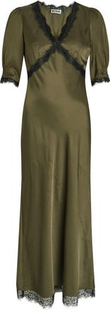 Rixo Rixo Annina Lace-embellished Satin Midi Dress - Green - 16 (UK 16 / XL)