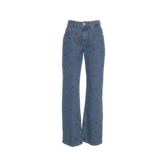 Farm Rio FARM Rio, Boot-cut Jeans, female, Blue, Size: W29 Floral Embroidered Straight Cut Jeans