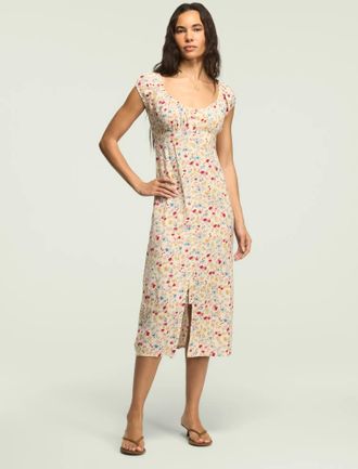 Lucky Brand Womens Empire Short Sleeve Simone Midi Dress