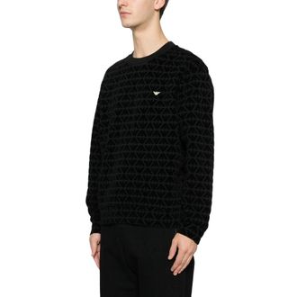 Emporio Armani Hoodies & sweatvesten, Heren, Zwart, 2Xl, Katoen, Sweatshirt met logo-borduursel en patroon