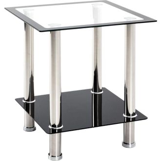 None HAKU M&ouml;bel Tavolino acciaio inox, nero, Acciaio inox, vetro di sicurezza - Dim. L 40 cm x A 46 cm x P 40 cm, Stile Moderno
