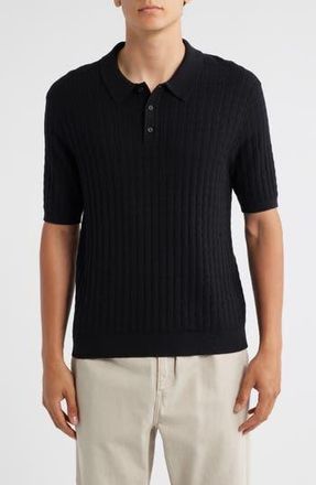 Wax London Naples Rib Cotton & Cashmere Polo Sweater in Black at Nordstrom Rack, Size X-Large