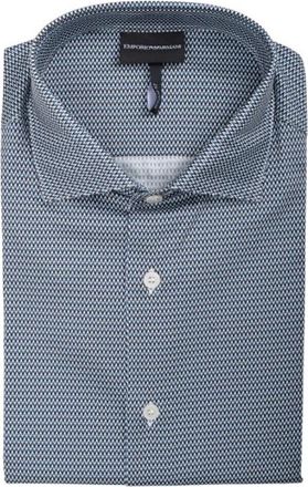 Emporio Armani Overhemd van stretchkatoen met printpatroon - Heren - Zakelijke Overhemden - Blauw - S - Katoen - Overhemden