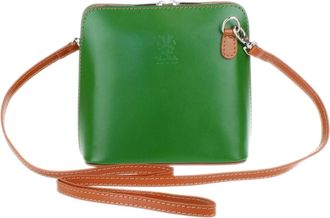 Girly HandBags Womens Genuine Leather Rigid Cross Body Shoulder Bag Real Italian (Green Tan)