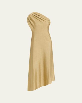 Khaite Coast Metallic Jersey One-Shoulder Midi Dress