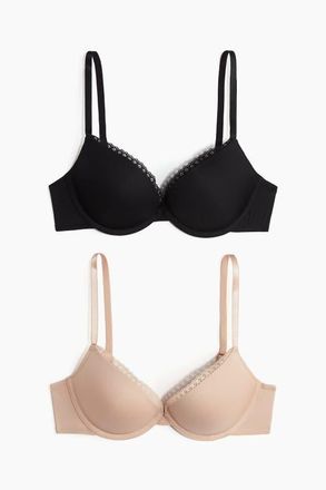 H&M 2-pack Microfibre Super Push-up Bras in Black/beige at Nordstrom, Size 36D