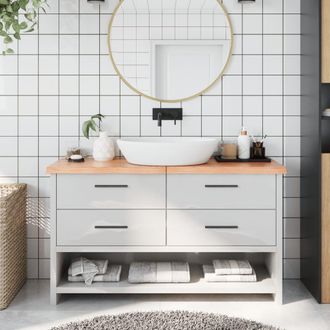 vidaXL Encimera Ba&ntilde;o Madera Maciza Tratada Marr&oacute;n Claro 140x30x(2-4)cm Vidaxl