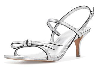 Kate Spade New York Loop Kitten Heel Sandals Womens Dress Sandals Silver : 8.5 M, Leather