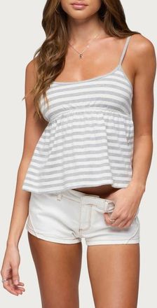 Edikted Zacharia Stripe Babydoll Tank in Gray-Melange-And-White at Nordstrom, Size X-Large
