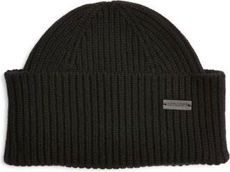 Saint Laurent Chubby Knit Cashmere Rib Logo Beanie in Black at Nordstrom, Size Small