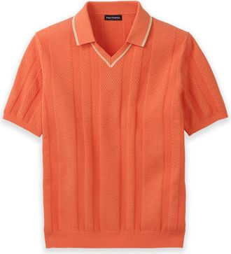 Paul Fredrick Cotton Crochet V-neck Polo