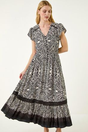 Roman Paisley Print Buttoned Midi Dress