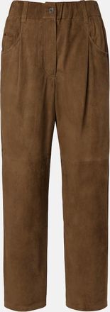 Brunello Cucinelli Pantalones rectos de ante con cuentas Monili