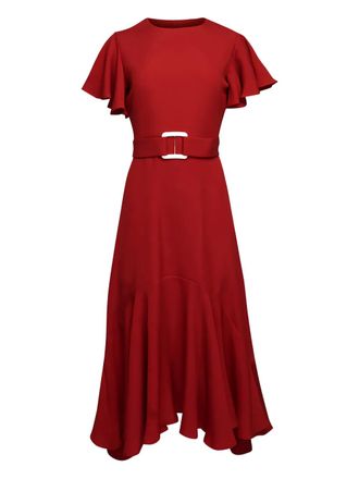 Edeline Lee Dada midi-jurk met ruches en ceintuur - Rood