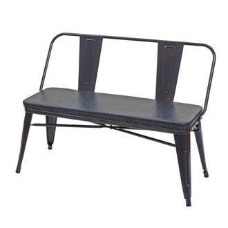 Hhg Banco 2 Plazas Hhg 438, Banco Armario Dos Plazas Banco Comedor Dise&ntilde;o Industrial Vintage Imitaci&oacute;n Cuero, Negro-gris