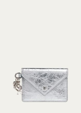 Balenciaga Token Charm-Embellished Metallic Leather Card Holder