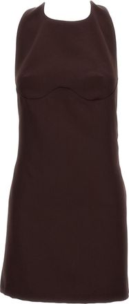 Elisabetta Franchi Brown Short Dress with A-line Halter neckline