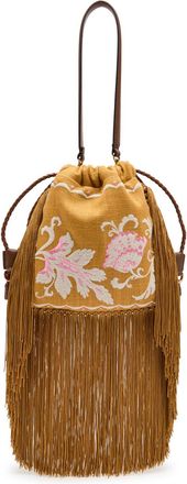 Etro Kalispera Small Embroidered Linen Shoulder bag - Camel - One Size